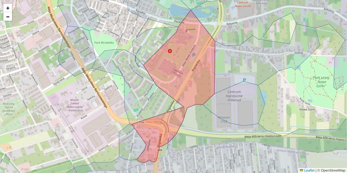 Szczegółowa mapa kodu pocztowego 93-338 z granicami, sąsiednimi kodami pocztowymi i urzędami pocztowymi