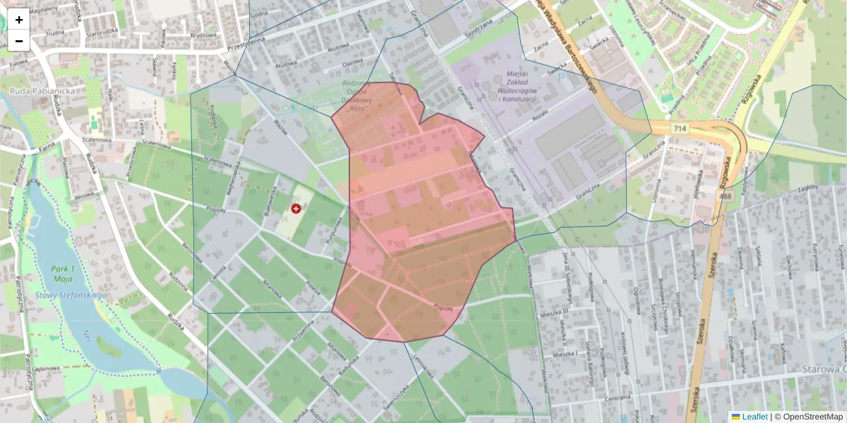 Szczegółowa mapa kodu pocztowego 93-351 z granicami, sąsiednimi kodami pocztowymi i urzędami pocztowymi