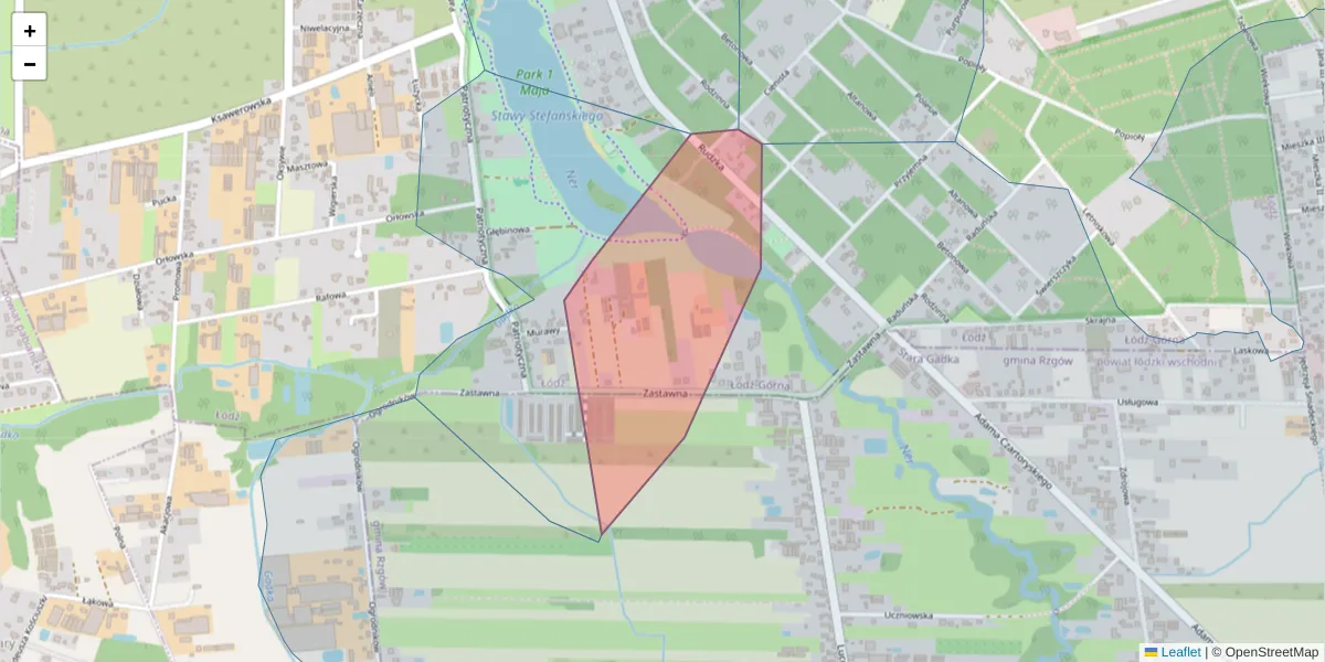 Szczegółowa mapa kodu pocztowego 93-442 z granicami, sąsiednimi kodami pocztowymi i urzędami pocztowymi