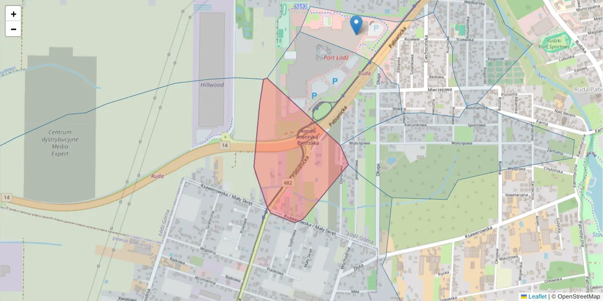 Szczegółowa mapa kodu pocztowego 93-454 z granicami, sąsiednimi kodami pocztowymi i urzędami pocztowymi