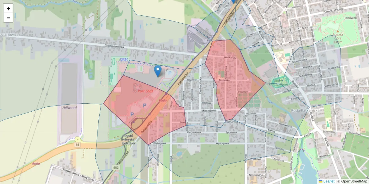 Szczegółowa mapa kodu pocztowego 93-458 z granicami, sąsiednimi kodami pocztowymi i urzędami pocztowymi