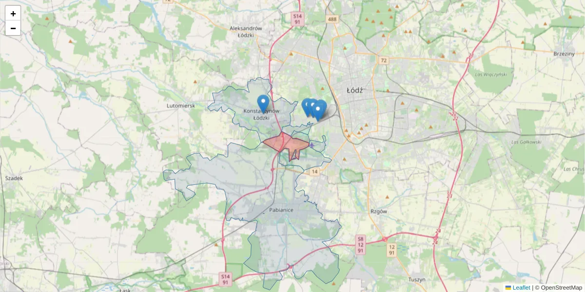 Szczegółowa mapa kodu pocztowego 93-469 z granicami, sąsiednimi kodami pocztowymi i urzędami pocztowymi