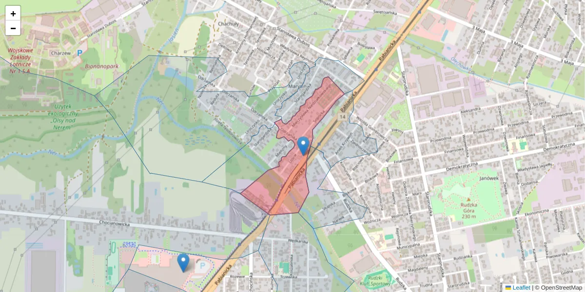 Szczegółowa mapa kodu pocztowego 93-490 z granicami, sąsiednimi kodami pocztowymi i urzędami pocztowymi