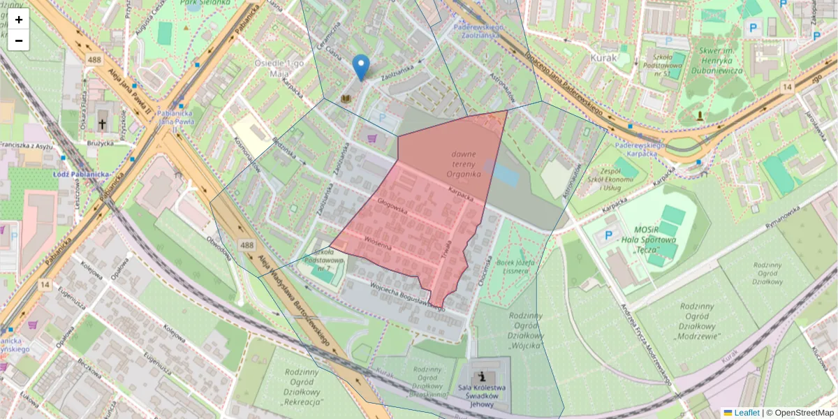 Szczegółowa mapa kodu pocztowego 93-535 z granicami, sąsiednimi kodami pocztowymi i urzędami pocztowymi