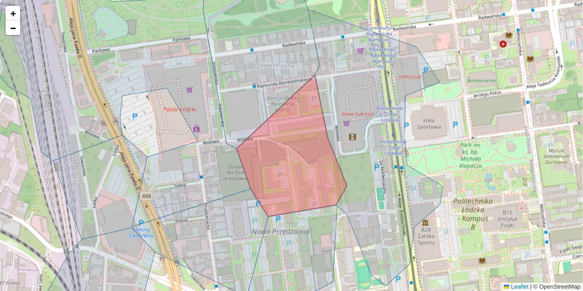 Szczegółowa mapa kodu pocztowego 93-569 z granicami, sąsiednimi kodami pocztowymi i urzędami pocztowymi
