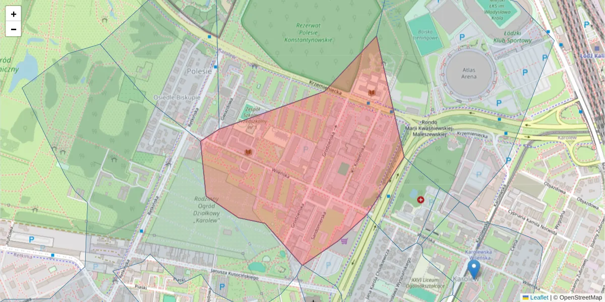 Szczegółowa mapa kodu pocztowego 94-016 z granicami, sąsiednimi kodami pocztowymi i urzędami pocztowymi