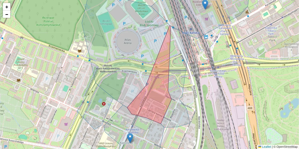 Szczegółowa mapa kodu pocztowego 94-023 z granicami, sąsiednimi kodami pocztowymi i urzędami pocztowymi