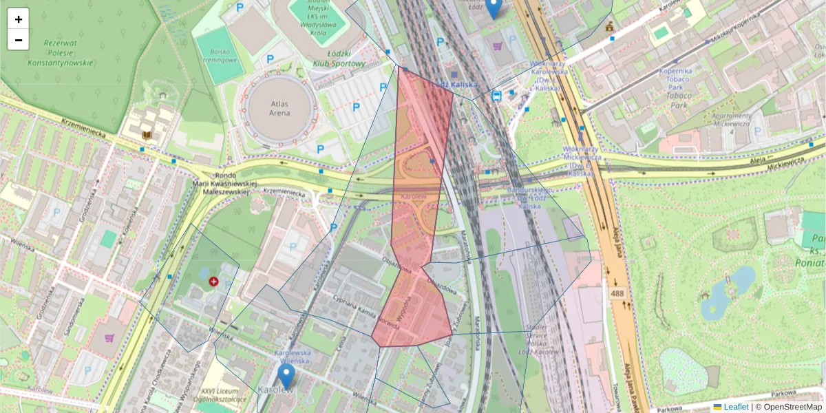 Szczegółowa mapa kodu pocztowego 94-024 z granicami, sąsiednimi kodami pocztowymi i urzędami pocztowymi