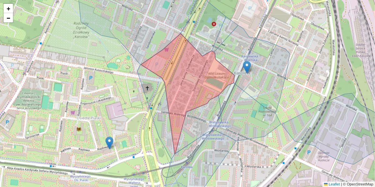Szczegółowa mapa kodu pocztowego 94-028 z granicami, sąsiednimi kodami pocztowymi i urzędami pocztowymi