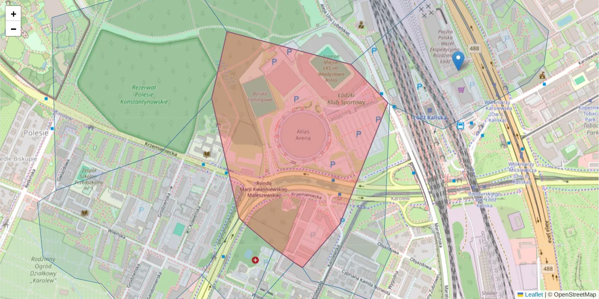 Szczegółowa mapa kodu pocztowego 94-030 z granicami, sąsiednimi kodami pocztowymi i urzędami pocztowymi