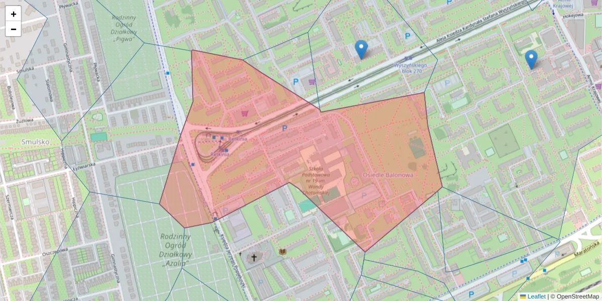 Szczegółowa mapa kodu pocztowego 94-050 z granicami, sąsiednimi kodami pocztowymi i urzędami pocztowymi