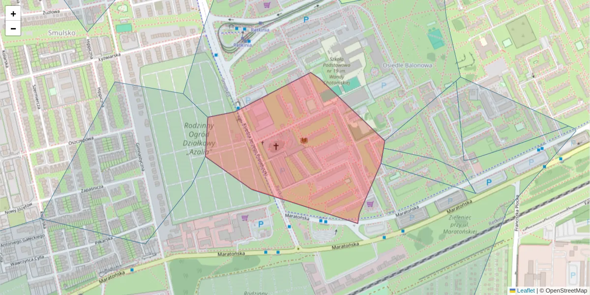 Szczegółowa mapa kodu pocztowego 94-052 z granicami, sąsiednimi kodami pocztowymi i urzędami pocztowymi