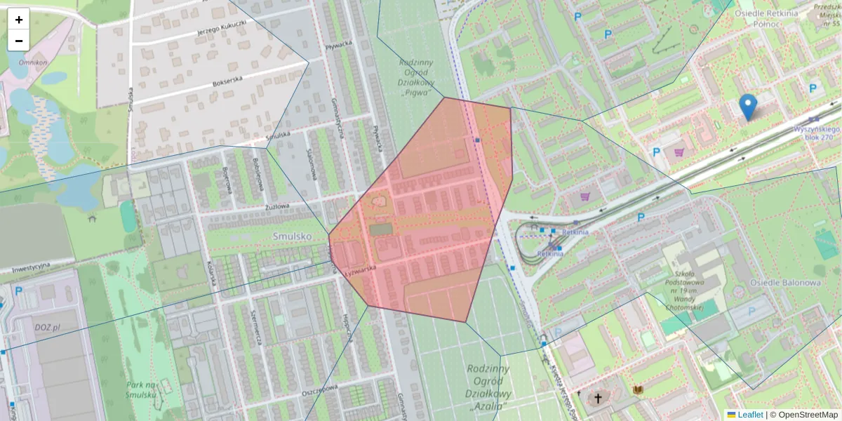 Szczegółowa mapa kodu pocztowego 94-127 z granicami, sąsiednimi kodami pocztowymi i urzędami pocztowymi