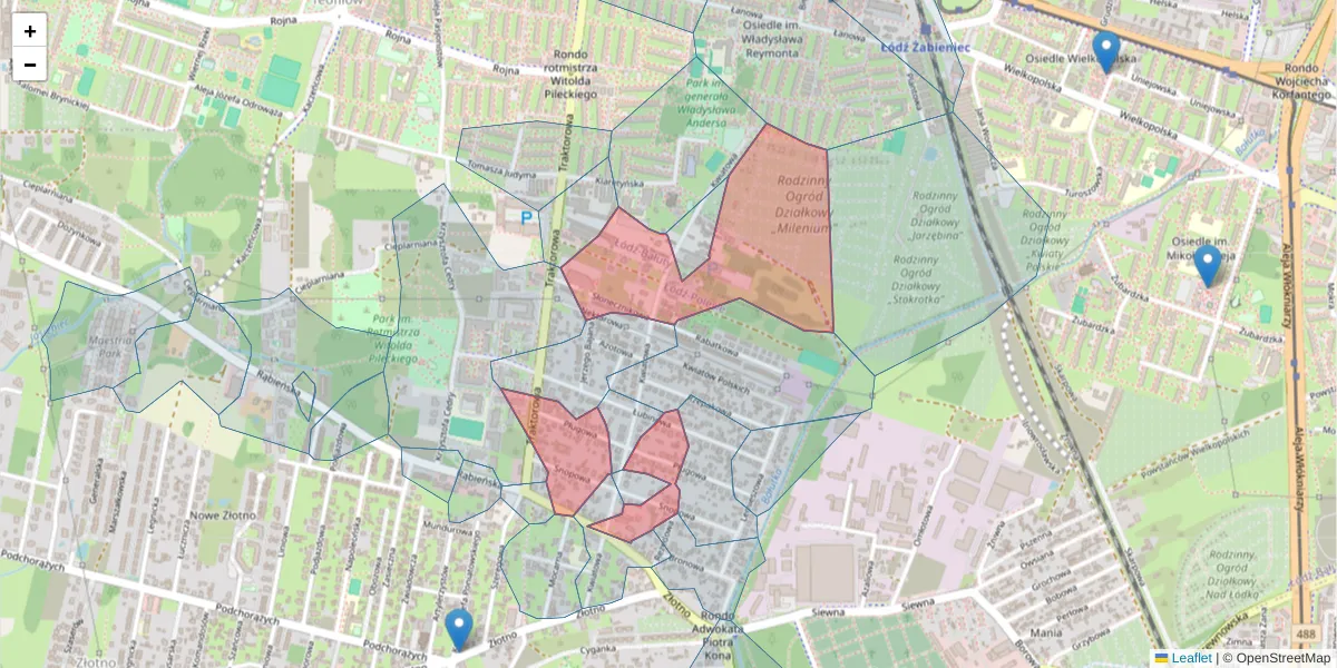 Szczegółowa mapa kodu pocztowego 94-238 z granicami, sąsiednimi kodami pocztowymi i urzędami pocztowymi