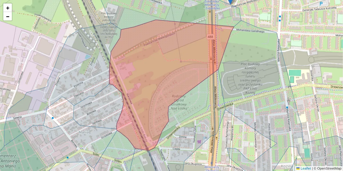 Szczegółowa mapa kodu pocztowego 94-253 z granicami, sąsiednimi kodami pocztowymi i urzędami pocztowymi