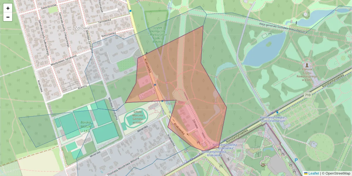 Szczegółowa mapa kodu pocztowego 94-302 z granicami, sąsiednimi kodami pocztowymi i urzędami pocztowymi