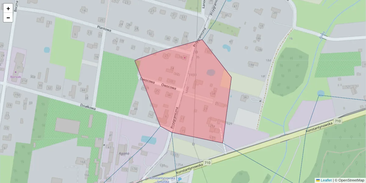 Szczegółowa mapa kodu pocztowego 94-310 z granicami, sąsiednimi kodami pocztowymi i urzędami pocztowymi
