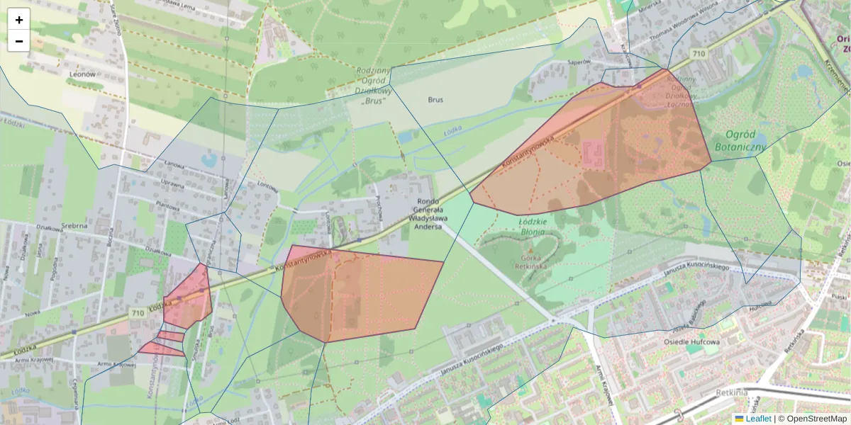 Szczegółowa mapa kodu pocztowego 94-311 z granicami, sąsiednimi kodami pocztowymi i urzędami pocztowymi