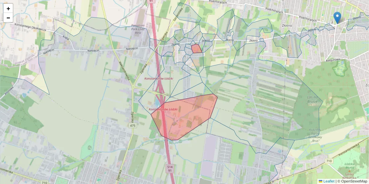 Szczegółowa mapa kodu pocztowego 94-334 z granicami, sąsiednimi kodami pocztowymi i urzędami pocztowymi