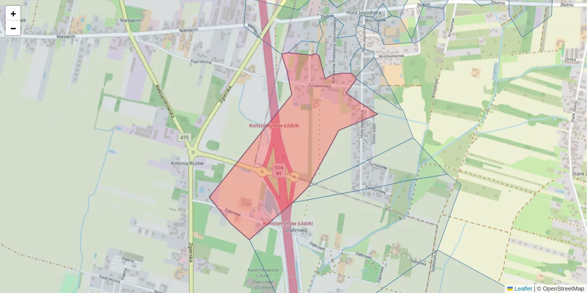Szczegółowa mapa kodu pocztowego 94-413 z granicami, sąsiednimi kodami pocztowymi i urzędami pocztowymi