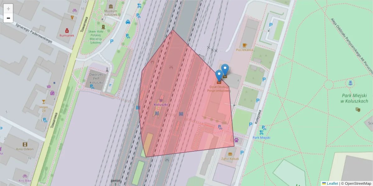 Szczegółowa mapa kodu pocztowego 95-042 z granicami, sąsiednimi kodami pocztowymi i urzędami pocztowymi