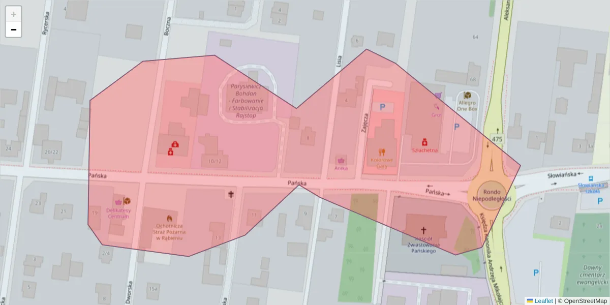 Szczegółowa mapa kodu pocztowego 95-071 z granicami, sąsiednimi kodami pocztowymi i urzędami pocztowymi