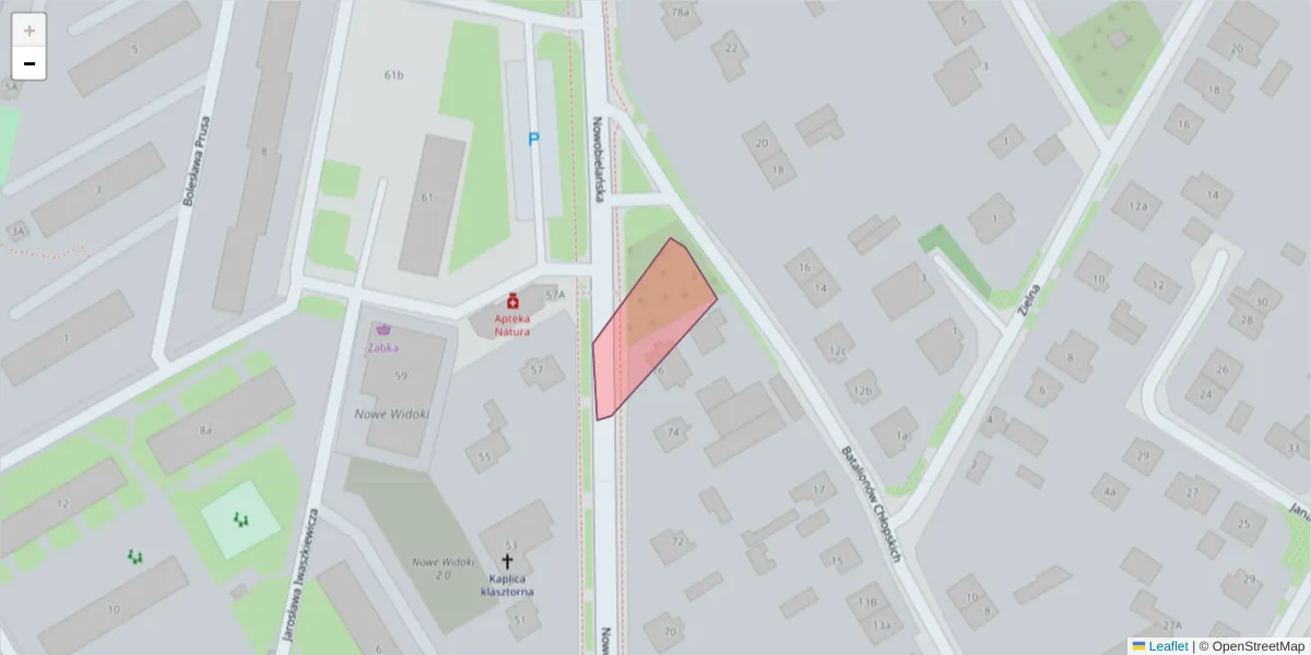 Szczegółowa mapa kodu pocztowego 96-102 z granicami, sąsiednimi kodami pocztowymi i urzędami pocztowymi