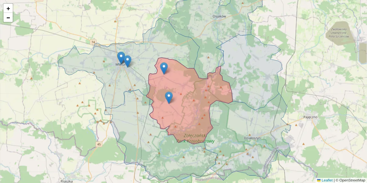 Szczegółowa mapa kodu pocztowego 98-324 z granicami, sąsiednimi kodami pocztowymi i urzędami pocztowymi