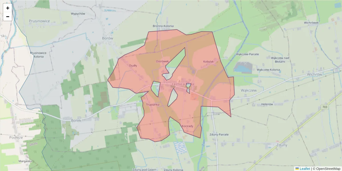 Szczegółowa mapa kodu pocztowego 99-142 z granicami, sąsiednimi kodami pocztowymi i urzędami pocztowymi