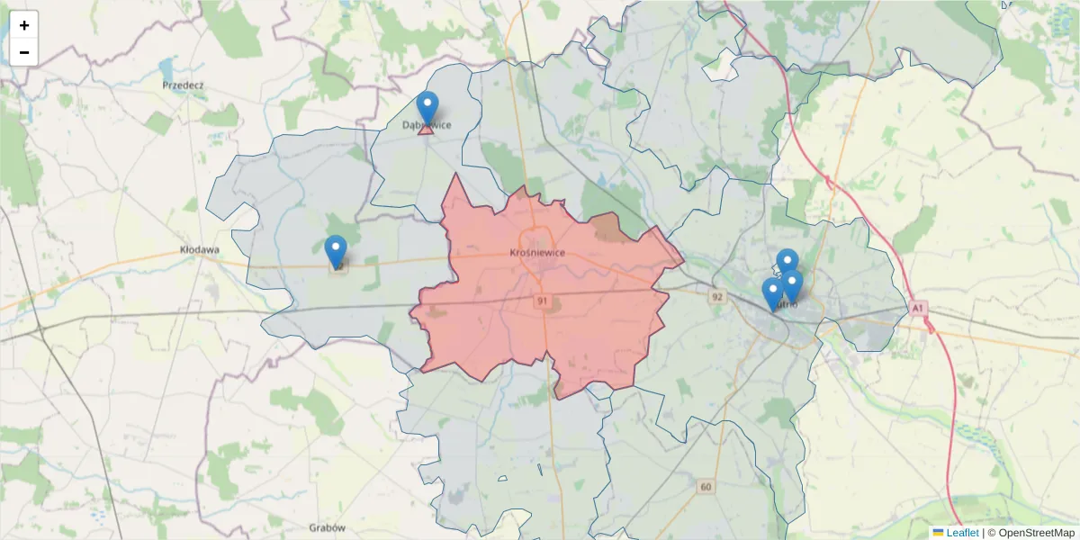 Szczegółowa mapa kodu pocztowego 99-340 z granicami, sąsiednimi kodami pocztowymi i urzędami pocztowymi