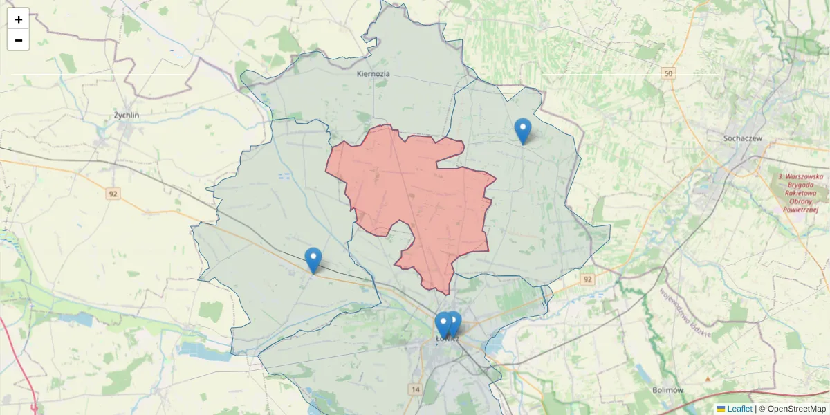 Szczegółowa mapa kodu pocztowego 99-413 z granicami, sąsiednimi kodami pocztowymi i urzędami pocztowymi